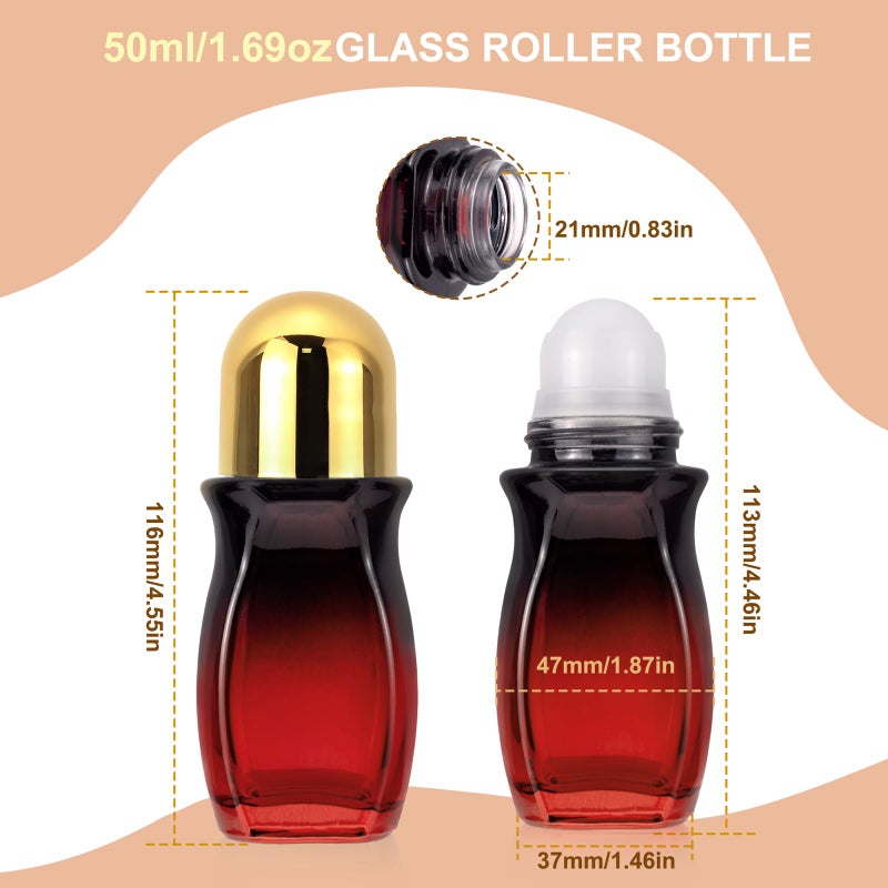 Ellbest 50ml Glass Roll on Bottles 4 Pack - Gradient Red Deodorant Container With Plastic Roller Ball and Opener for Essential Oils, Perfume (Gold Lid) - Image 2